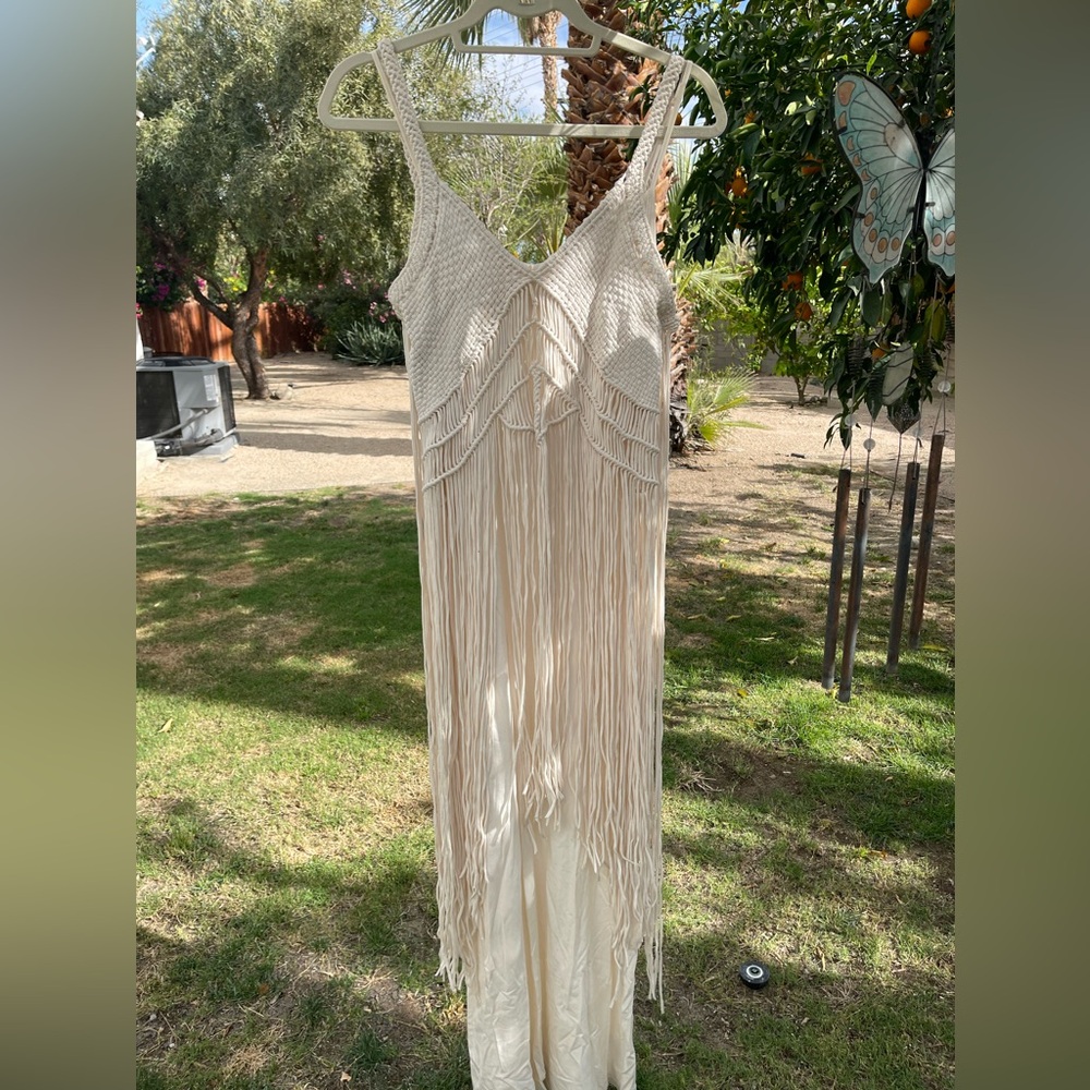 Denim & Supply RL Cream Macramé Fringe Maxi Dress - Picture 4 of 6